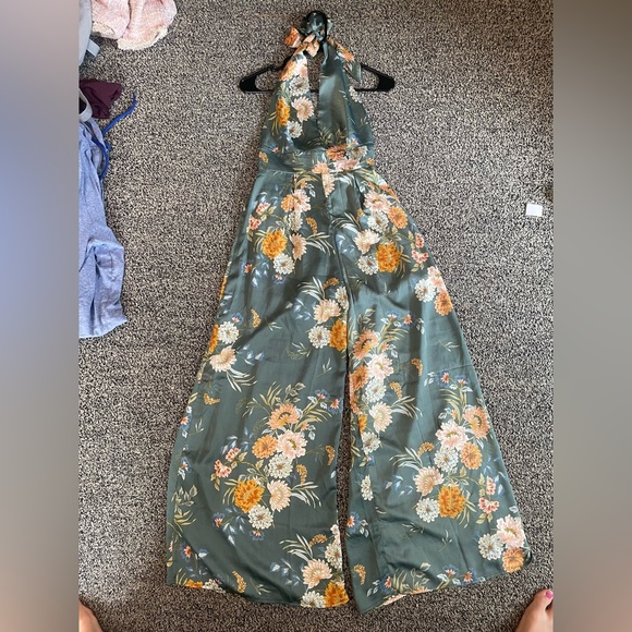 here comes the sun Pants - Here Comes the Sun NWT Green Floral Summer Halter Jumpsuit Medium